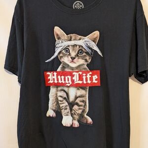 Source Unknown Black 'Hug Life' Cat T-Shirt